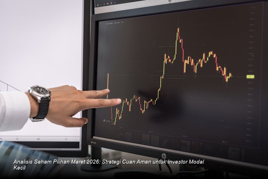 Suasana modern lantai bursa dengan chart candlestick berwarna hijau yang menanjak tajam menandakan optimisme pasar.